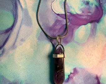 Amethyst crystal pendant necklace with silver chain