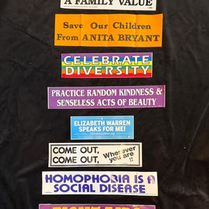 Protest bumper stickers from 70s and later