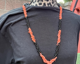 Black and coral twisted necklace