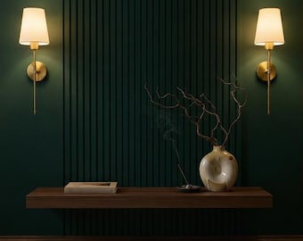 Wireless RGB Wall Sconces, Gold Fabric Shade, Dimmable Night Lights (2 Pack)