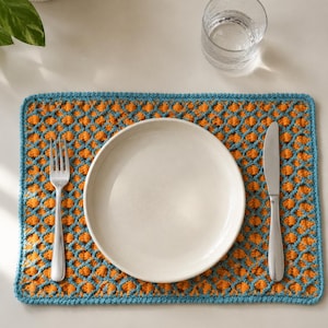 Rectangular Crochet Placemat Pattern, Two Color Mesh Table Mat PDF Tutorial