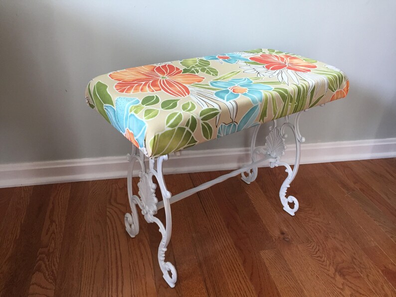 Newly Upholstered Antique Cast Iron Vanity Or Piano Bench Etsy