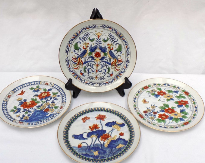 Seizan Fine China Luncheon Salad Plates Set of 4 Japan Colorful Phoenix