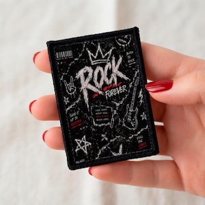 Toppa per chitarra rock'n'roll / Toppa "Il rock'n'roll non muore mai" / Termoadesiva / Cucibile / Con velcro