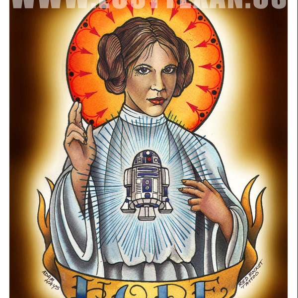 Princess Leia and Sacred R2-D2 Art Print
