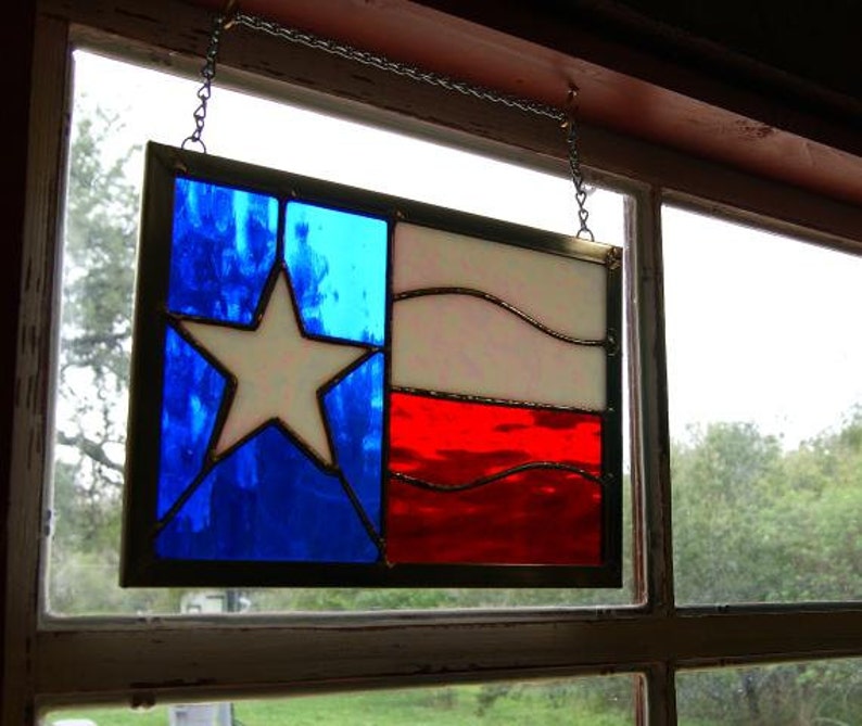 Stained Glass Texas Flag Stained Glass Window Zinc Frame Texas Etsy
