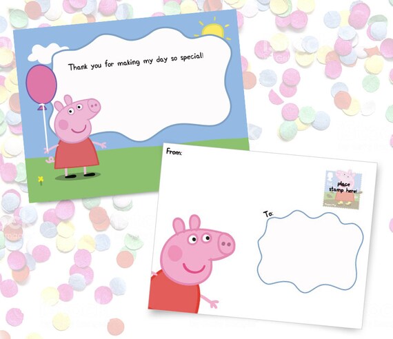 peppa pig thank you card etsy