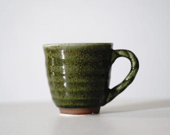 Vintage Japanese Green Glazed Matte Ceramic Mug