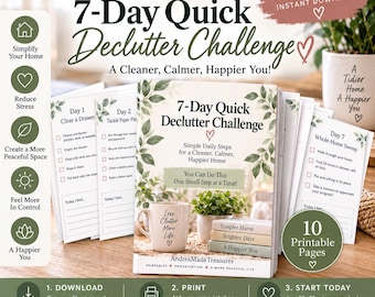 7 Day Declutter Challenge Printable | Decluttering Checklist | Home Organization Planner | Digital Download