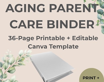 Caregiver Planner, Aging Parent Care Binder, Medical Binder Printable, 36-Page Editable Canva Template