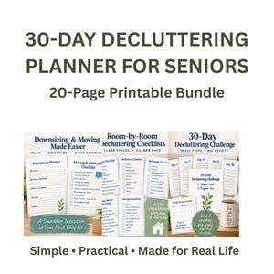 30 Day Decluttering Planner for Seniors | Downsizing Workbook | Home Organization Checklists | Printable Bundle