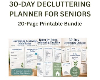 30 Day Decluttering Planner for Seniors | Downsizing Workbook | Home Organization Checklists | Printable Bundle
