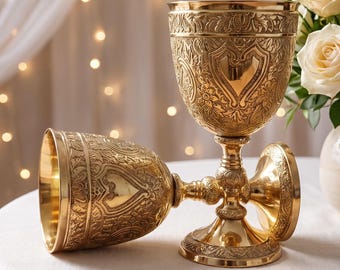 Personalized Brass Chalice Goblet, Engraved Gold Wine Cup, Medieval Gothic Goblet, Custom Wedding Anniversary Gift, Renaissance Decor