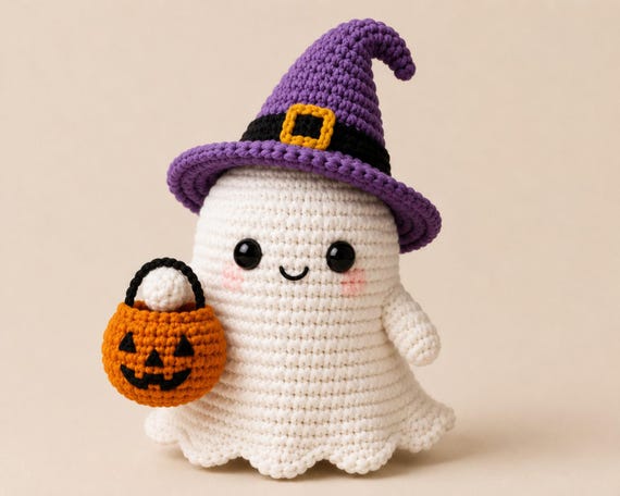 Halloween Ghost Crochet Pattern, Witch Ghost Amigurumi Pattern, Pumpkin Basket Crochet, PDF