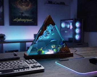 Dolfijn & Duiker Nachtlampje: Handgemaakte Oceaan Hars Lamp