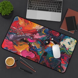 Abstract Color Splash Desk Mat | Vibrant Fluid Art Mouse Pad