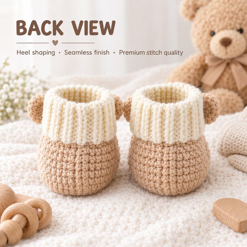 Crochet Bear Booties Pattern PDF, Newborn Baby Shoes, Teddy Face, Photo ...