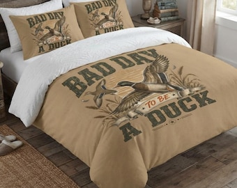 Set di biancheria da letto in cotone con illustrazione di un'anatra per una brutta giornata / Copripiumino con illustrazione di un'anatra