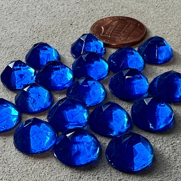 18 vintage Czech glass 11mm faceted high dome round cabochons jewelry making findings cobalt blue