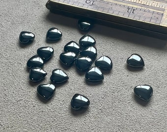 18 hematite half drilled puffy heart beads jewelry making pendants new old stock