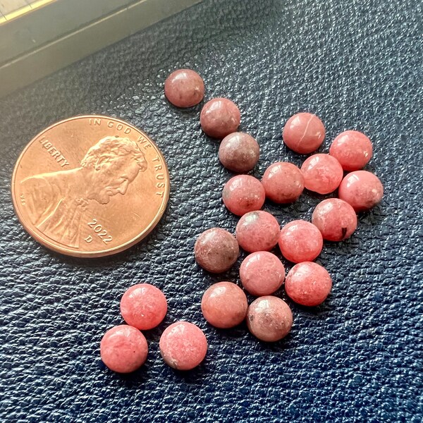 20 Rhodonite 5mm round cabochons gemstones jewelry making findings pink cabochons small flat back embellishments