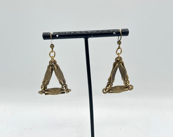 Minimalist triangle earrings vintage chain dangles antique bronze tone simple handmade pierced minimal earrings