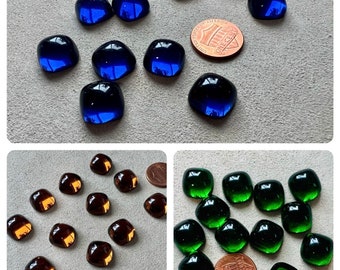 12 vintage Czech glass cabochons 14mm squares rounded corners jewelry making findings blue green orange brown dome