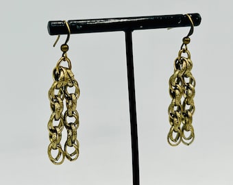 Spiral chain Minimalist earrings antique bronze tone dangles simple handmade pierced minimal tassel earrings