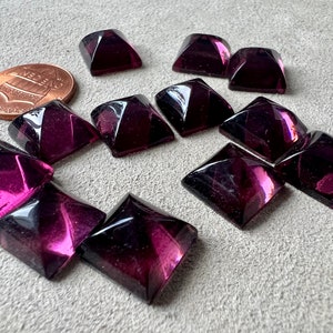 12 vintage Czech glass pyramid cabochons 12mm squares jewelry making findings purple  orange
