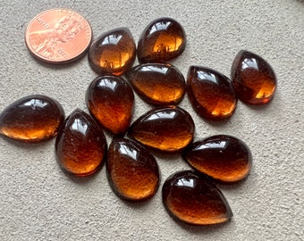 12 vintage Czech glass 18mm x 13mm pear teardrop cabochons jewelry making findings amber brown