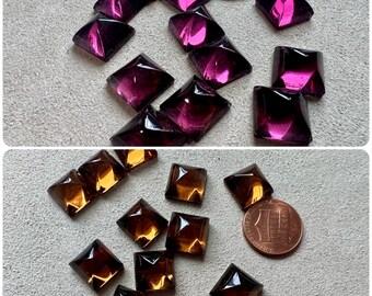 12 vintage Czech glass pyramid cabochons 12mm squares jewelry making findings purple  orange