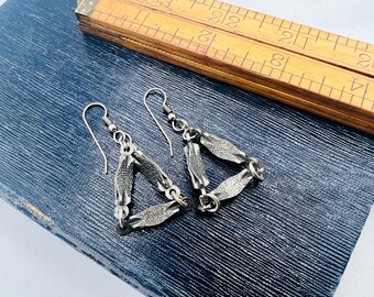 Silver tone Minimalist triangular earrings vintage chain dangles simple handmade pierced minimal earrings