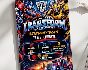 Einladung zum Geburtstag mit Rescue Bots zum Ausdrucken, Optimus Prime-Einladung, Autobots-Party-Einladung, Bumblebee-Einladung, Transformers-Party