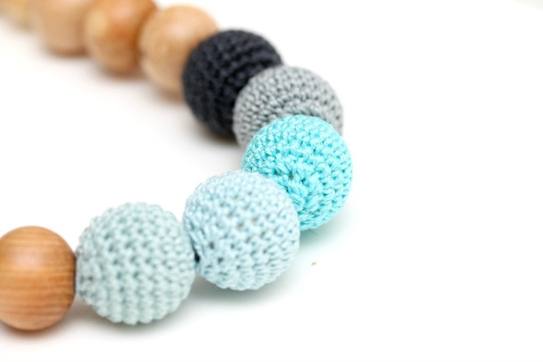 Grey Yellow Teal Nursing Juniper necklace with wooden pendant,Wooden Teether