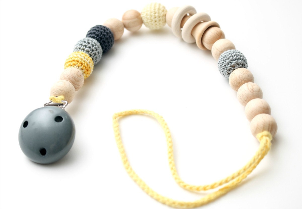 Baby dummy chain Pacifier clip Crochet wooden rattle holder Etsy