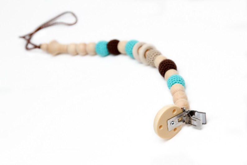Crochet Pacifier clip Baby dummy chain Crochet wooden Etsy