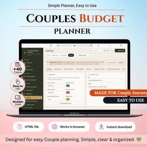 Couples Budget Planner, HTML Budget Template, Expense Tracker, Shared Expenses & Bill Splitter, Personal Finance