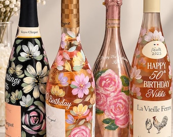 Personalised Hand-Painted Bottle | Custom Floral Bottle Painting | Wedding, Birthday & Anniversary Gift | Bespoke Keepsake (Painting Only)