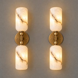 Alabaster Wall Sconce, Double Brass Wall Light, Mid Century Modern Sconce, Luxury Bathroom Vanity Light, Bedside Lighting Fixture, Wall Lamp