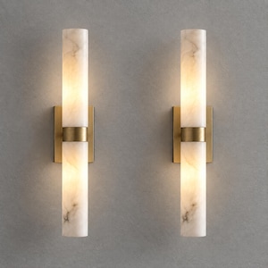 Modern Alabaster Wall Sconce, Double Cylinder Brass Wall Light Fixture, Up Down Sconce, Mid Century Modern Vanity Light, Luxury Wall Lamp