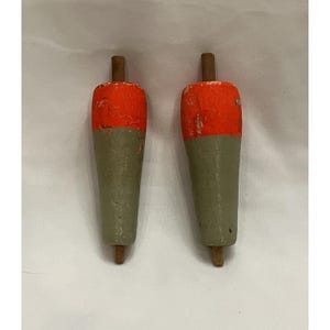 Set med 2 VTG balsaträfiskebobberflöten orangegrönt färskt saltvatten 10 cm