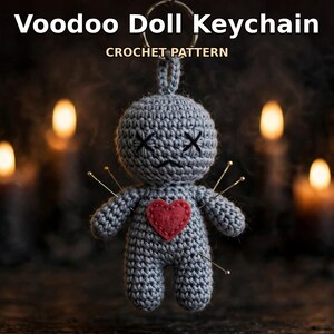 Voodoo Doll Keychain Crochet Pattern | Halloween Amigurumi Spooky Beginner Crochet | Gothic Gift Bag Charm | Creepy Cute Doll PDF | Easy DIY