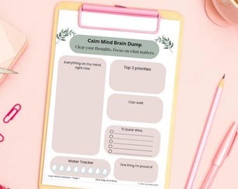 ADHD Brain Dump Printable | Calm Mind Worksheet, Mental Clutter Relief (Digital Download)