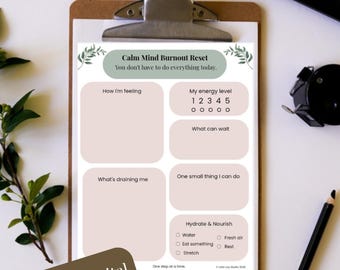 ADHD Burnout Reset Worksheet | Calm Mind Recovery Planner (Digital Download)