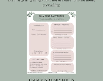 Calm Mind Daily Focus Planner | ADHD Friendly Brain Dump (Digital Download)