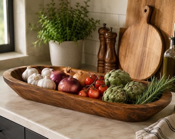 Handmade Rustic Wooden Dough Bowl | Large Carved Batea Tray