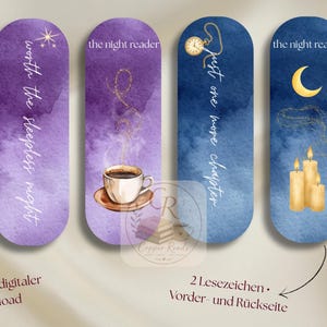Night Reader Lesezeichen Set zum Ausdrucken | 2 doppelseitige Bookmarks | Digitaler Download | Geschenk für Buchliebhaber