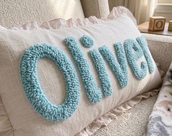 Almofada personalizada com nome bordado em ponto de punção, presente personalizado para bebê menino, decoração de Natal para nova mamãe