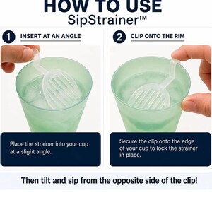 Ice Blocker for Drinking Glasses | SipStrainer™ Clip-On Drink Strainer | Reusable Cup Accessory | 2 Pack image 4