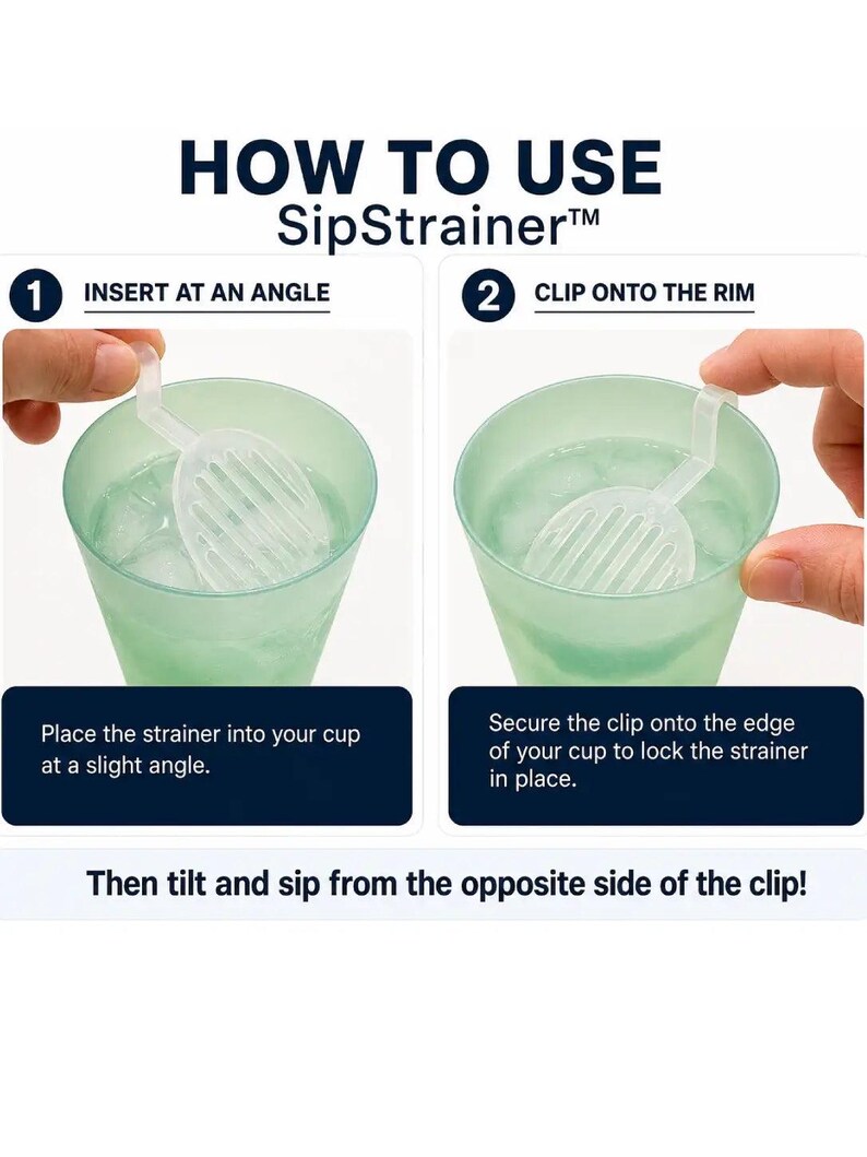 Ice Blocker for Drinking Glasses | SipStrainer™ Clip-On Drink Strainer | Reusable Cup Accessory | 2 Pack image 4